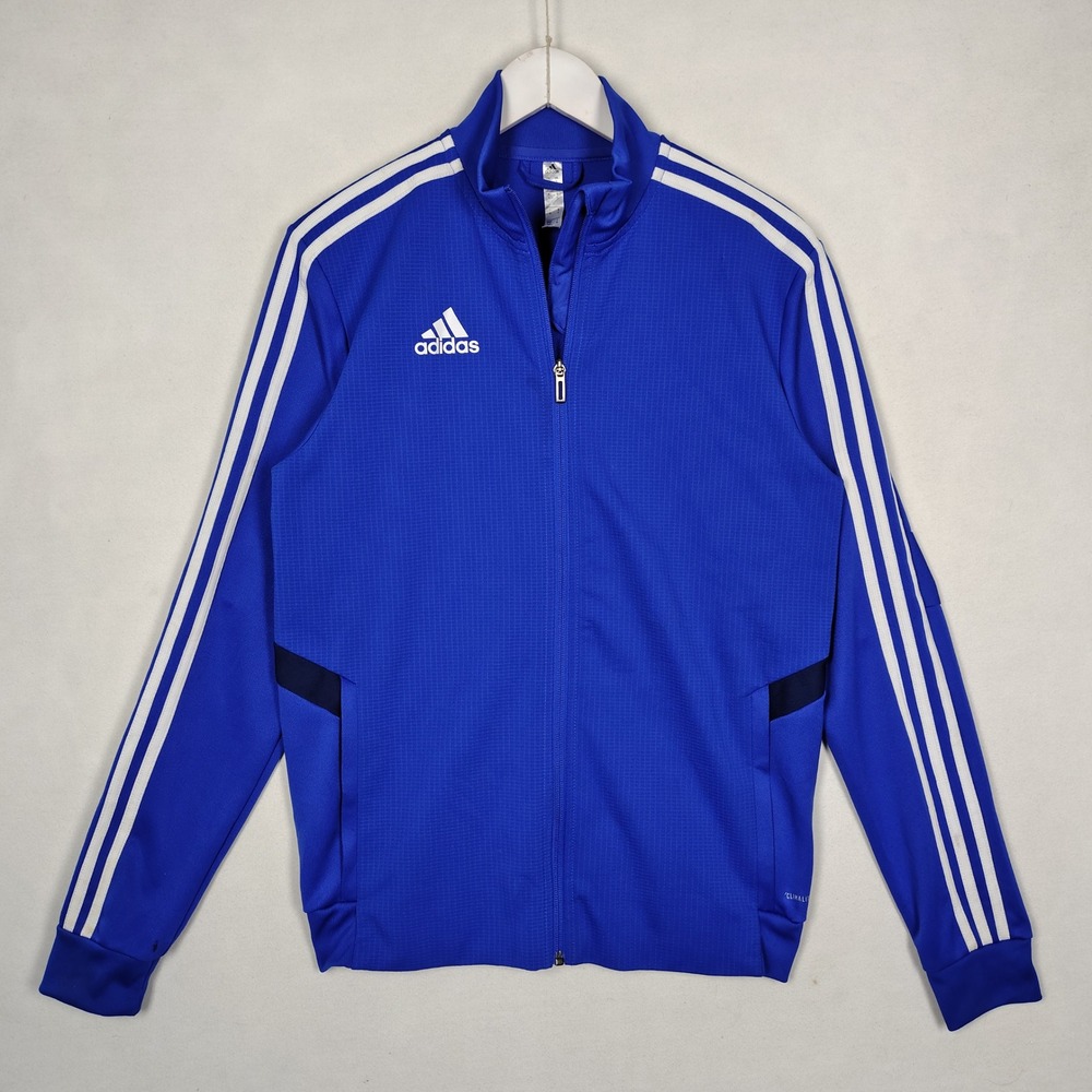 Adidas Mens Climalite Track Jacket Blue White 3-Stripe Full Zip Size Small